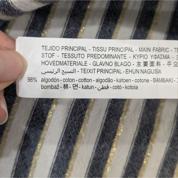 Zara White Blue Striped Button Down Tunic Shirt Long Sleeve Metallic Tassels XS - Picture 11 of 12